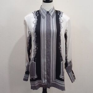 Massardi Gold Label Black And White Scarf Print Silk Blouse ~ S ~ Vintage 90s!